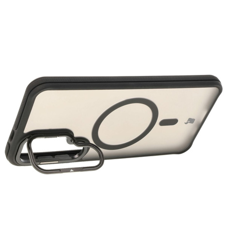 Etui z podstawką i pierścieniem magnetycznym Bizon Case Eclipse do Galaxy S25 Plus/S24 Plus, przydymione z czarną ramką