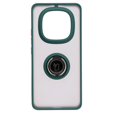 Etui z uchwytem na palec Bizon Case Hybrid Ring do Xiaomi Redmi Note 14 Pro Plus 5G, przydymione z ciemnozieloną ramką