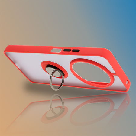 Etui z uchwytem na palec Bizon Case Hybrid Ring do Xiaomi Redmi 14C 4G / POCO C75, przydymione z czerwoną ramką