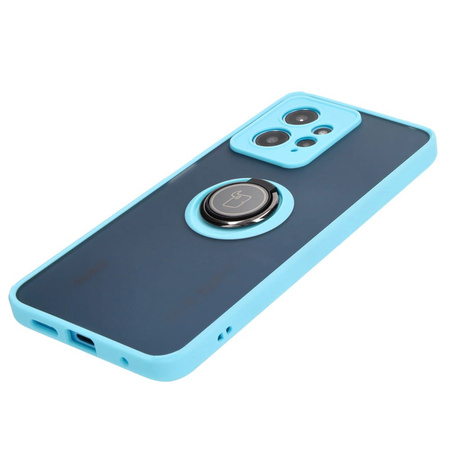 Etui z uchwytem na palec Bizon Case Hybrid Ring do Xiaomi Redmi Note 12 4G, przydymione z jasnoniebieską ramką