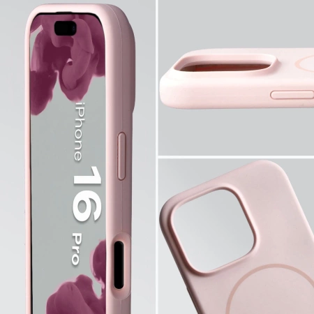 Silikonowe etui z pierścieniem magnetycznym Bizon Soft Case Magnetic do iPhone 16 Pro, jasnoróżowe