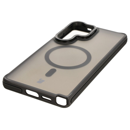 Etui z podstawką i pierścieniem magnetycznym Bizon Case Eclipse do Galaxy S25 Ultra, przydymione z czarną ramką