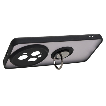Etui z uchwytem na palec Bizon Case Hybrid Ring do Honor Magic5 Pro, przydymione z czarną ramką
