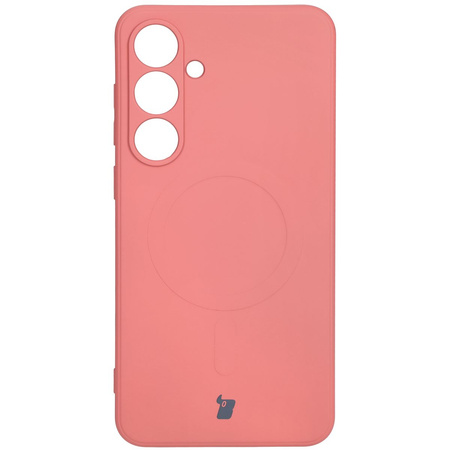 Silikonowe etui z pierścieniem magnetycznym Bizon Case Silicone Magnetic Sq do Galaxy S24 FE, brudnoróżowe