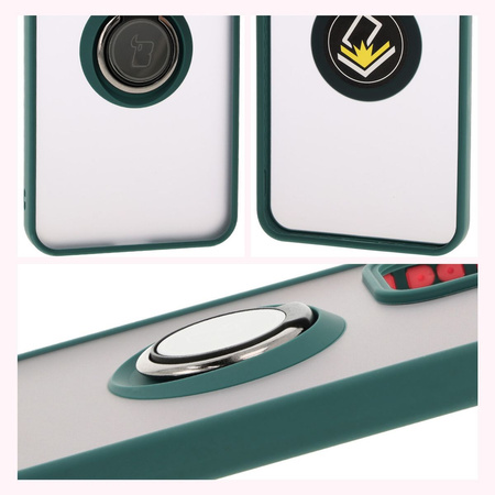 Etui z uchwytem na palec Bizon Case Hybrid Ring do Oppo Reno 12, przydymione z ciemnozieloną ramką