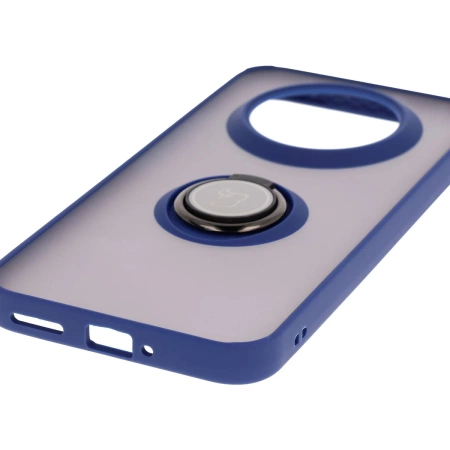 Etui z uchwytem na palec Bizon Case Hybrid Ring do Realme 14 Pro Plus 5G, przydymione z granatową ramką