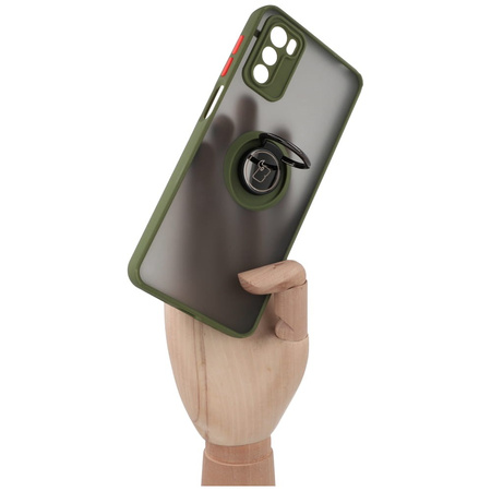Etui z uchwytem na palec Bizon Case Hybrid Ring do Motorola Moto G42 , przydymione z zieloną ramką