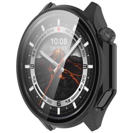 Etui ze szkłem do zegarka Bizon Case Watch Adamo do OnePlus Watch 3 / Oppo Watch X2, czarne