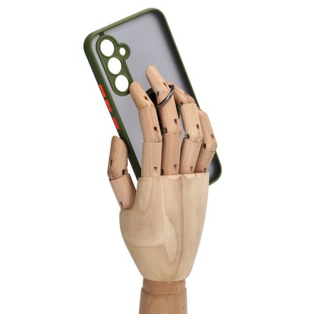 Etui z uchwytem na palec Bizon Case Hybrid Ring do Galaxy A54 5G, przydymione z zieloną ramką