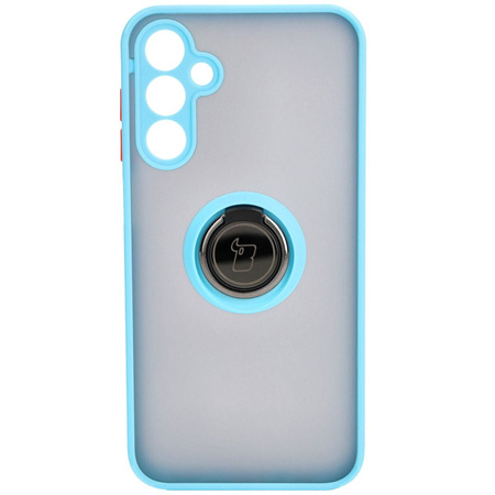Etui z uchwytem na palec Bizon Case Hybrid Ring do Galaxy A15 5G/4G, przydymione z jasnoniebieską ramką