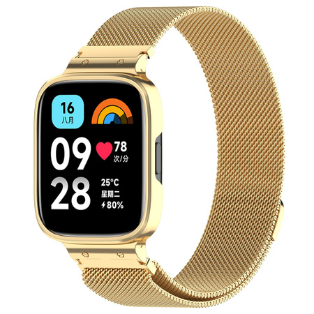 Etui z paskiem Bizon Strap + Case Watch Chain do Xiaomi Redmi Watch 3 Active, złote