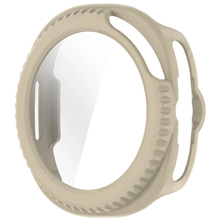 Etui ze szkłem do zegarka Bizon Case+Glass Watch do Samsung Galaxy Watch 8 Classic 46 mm, beżowe