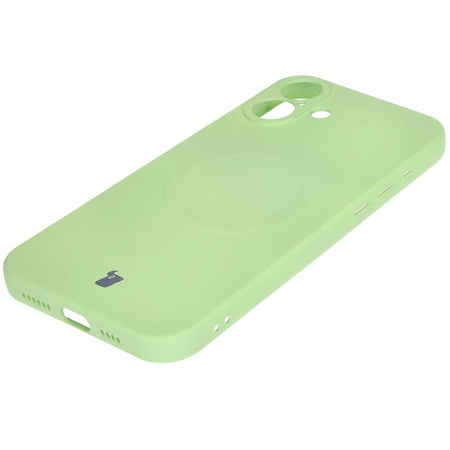 Silikonowe etui z pierścieniem magnetycznym Bizon Case Silicone Magnetic do iPhone 16, jasnozielone