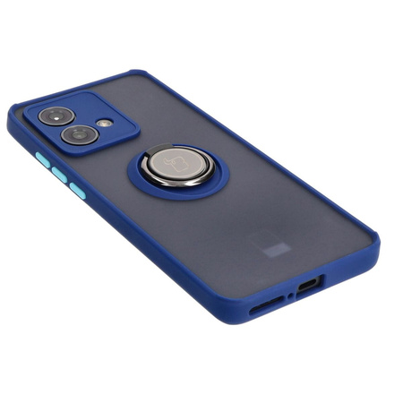 Etui z uchwytem na palec Bizon Case Hybrid Ring do Motorola Edge 40 Neo, przydymione z granatową ramką