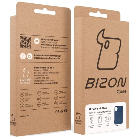 Silikonowe etui z pierścieniem magnetycznym Bizon Soft Case Magnetic do iPhone 16 Plus, granatowe