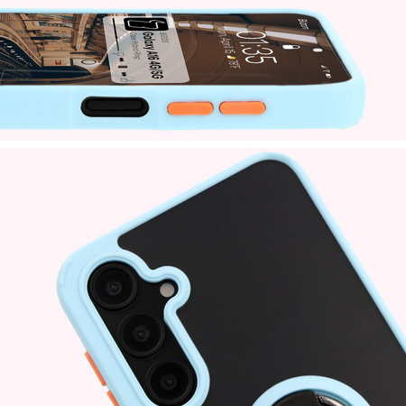 Etui z uchwytem na palec Bizon Case Hybrid Ring do Galaxy A16 4G/5G, przydymione z jasnoniebieską ramką