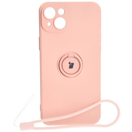 Etui Bizon Case Silicone Ring Sq do iPhone 15 Plus, jasnoróżowe