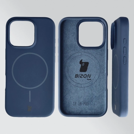 Silikonowe etui z pierścieniem magnetycznym Bizon Soft Case Magnetic do iPhone 16 Pro, granatowe