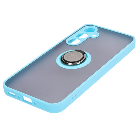 Etui z uchwytem na palec Bizon Case Hybrid Ring do Galaxy A35 5G, przydymione z jasnoniebieską ramką