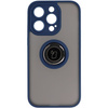 Etui z uchwytem na palec Bizon Case Hybrid Ring do iPhone 14 Pro, przydymione z granatową ramką