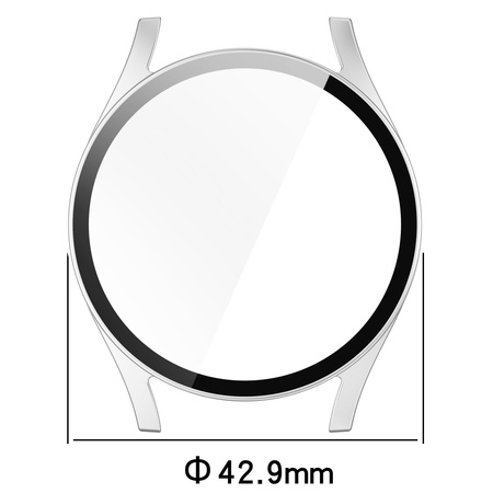 Etui ze szkłem do zegarka Bizon Case Watch Adamo do Galaxy Watch 7 40 mm, satynowo srebrne