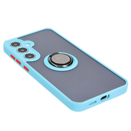 Etui z uchwytem na palec Bizon Case Hybrid Ring do Galaxy S24 Plus, przydymione z jasnoniebieską ramką