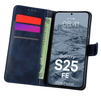 Etui z klapką Bizon Case Pocket do Galaxy S25 FE, granatowe