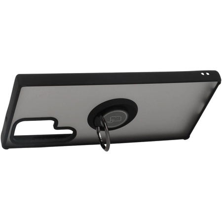 Etui z uchwytem na palec Bizon Case Hybrid Ring do Galaxy S22 Ultra, przydymione z czarną ramką