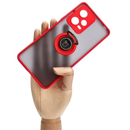 Etui z uchwytem na palec Bizon Case Hybrid Ring do Xiaomi Redmi Note 12 Pro 5G, przydymione z czerwoną ramką