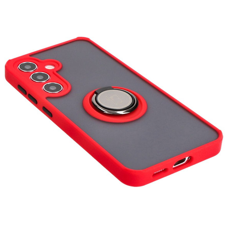 Etui z uchwytem na palec Bizon Case Hybrid Ring do Galaxy S24, przydymione z czerwoną ramką