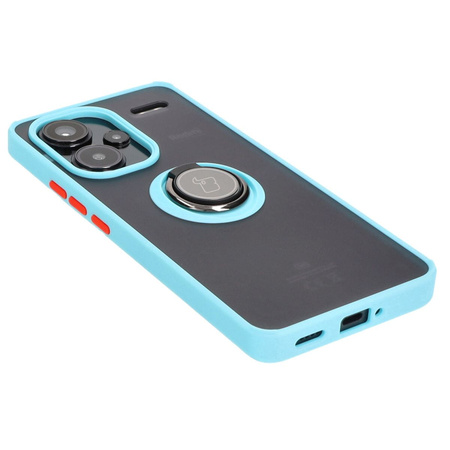 Etui z uchwytem na palec Bizon Case Hybrid Ring do Xiaomi Redmi Note 13 Pro+ 5G, przydymione z jasnoniebieską ramką