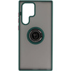 Etui z uchwytem na palec Bizon Case Hybrid Ring do Galaxy S22 Ultra, przydymione z ciemnozieloną ramką
