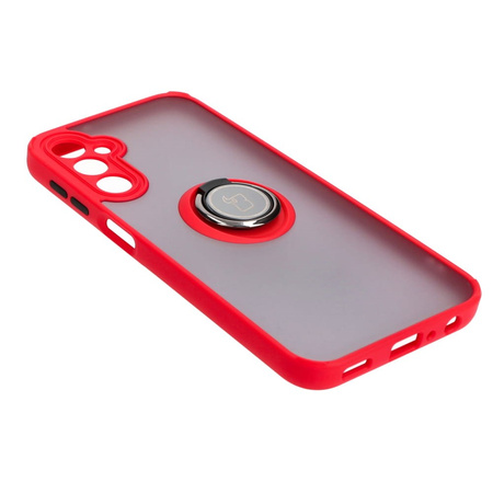 Etui z uchwytem na palec Bizon Case Hybrid Ring do Galaxy A24 4G, przydymione z czerwoną ramką