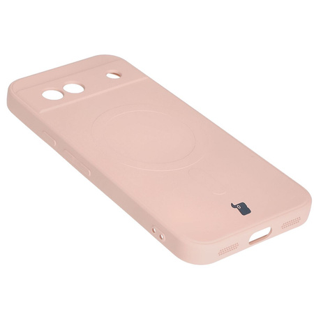 Silikonowe etui z pierścieniem magnetycznym Bizon Case Silicone Magnetic Sq do Google Pixel 8a, jasnoróżowe