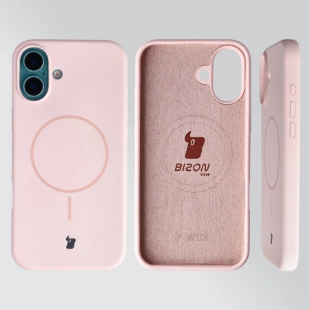 Silikonowe etui z pierścieniem magnetycznym Bizon Soft Case Magnetic do iPhone 16 Plus, jasnoróżowe