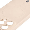 Etui silikonowe z pierścieniem magnetycznym Bizon Case Silicone Magnetic do iPhone 14 Pro, beżowe