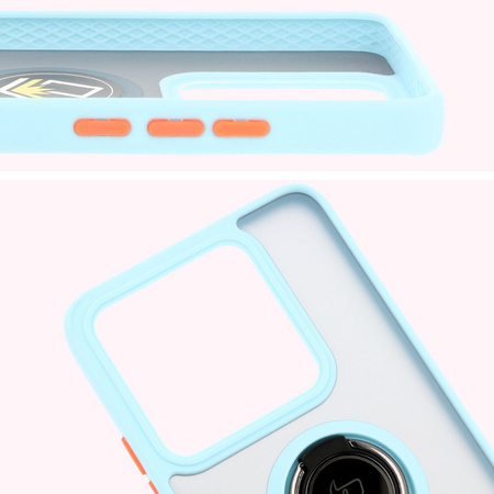 Etui z uchwytem na palec Bizon Case Hybrid Ring do Xiaomi 14T, przydymione z jasnoniebieską ramką
