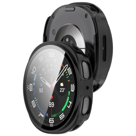 Etui ze szkłem do zegarka Bizon Case+Glass Watch do Samsung Galaxy Watch 8 44 mm, czarne