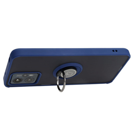 Etui z uchwytem na palec Bizon Case Hybrid Ring do Motorola Moto G13 / G23 / G53 5G, przydymione z granatową ramką