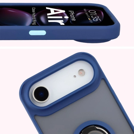 Etui z uchwytem na palec Bizon Case Hybrid Ring do iPhone Air, przydymione z granatową ramką