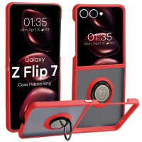Etui z uchwytem na palec Bizon Case Hybrid Ring do Galaxy Z Flip7, przydymione z czerwoną ramką