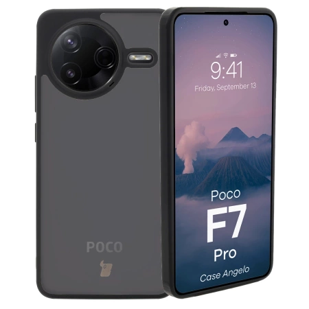 Etui Bizon Case Angelo do Xiaomi Poco F7 Pro, półprzezroczyste z czarną ramką