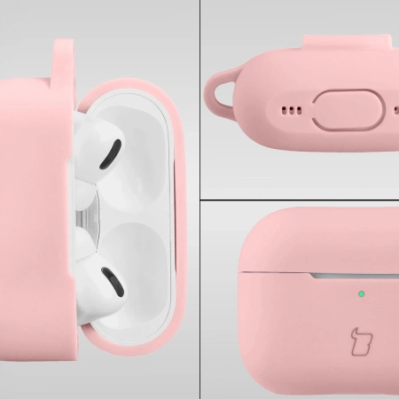 Silikonowe etui z karabińczykiem Bizon Case Headphone Silicone do AirPods Pro 2, jasnoróżowe