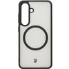 Etui z pierścieniem magnetycznym Bizon Case MatteO do Galaxy S25, półprzezroczyste z czarną ramką