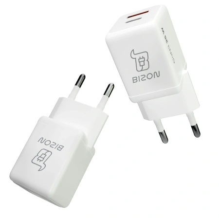 Ładowarka sieciowa Bizon Charger VT-25B, 25 W, USB-C PD, USB-A QC 4.0, GAN3, biała