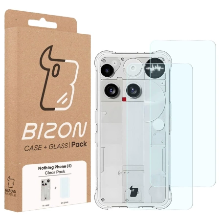 Elastyczne etui + 2x szkło hartowane Bizon Case Clear Pack do Nothing Phone (3)