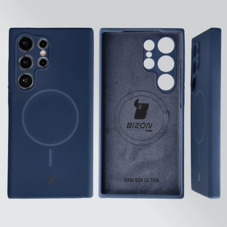 Silikonowe etui z pierścieniem magnetycznym Bizon Soft Case Magnetic do Galaxy S24 Ultra, granatowe