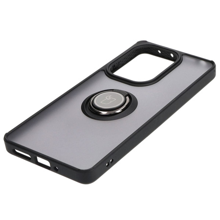 Etui z uchwytem na palec Bizon Case Hybrid Ring do Xiaomi Poco M6 Pro 4G / Xiaomi Redmi Note 13 Pro 4G, przydymione z czarną ramką