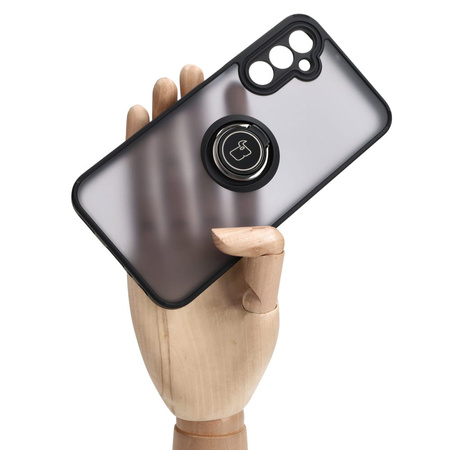 Etui z uchwytem na palec Bizon Case Hybrid Ring do Galaxy A24 4G, przydymione z czarną ramką