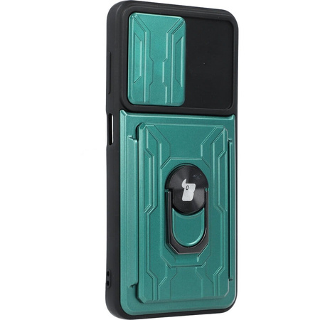 Etui Bizon Case Camshield Card Slot Ring do Galaxy A13 4G, zielone